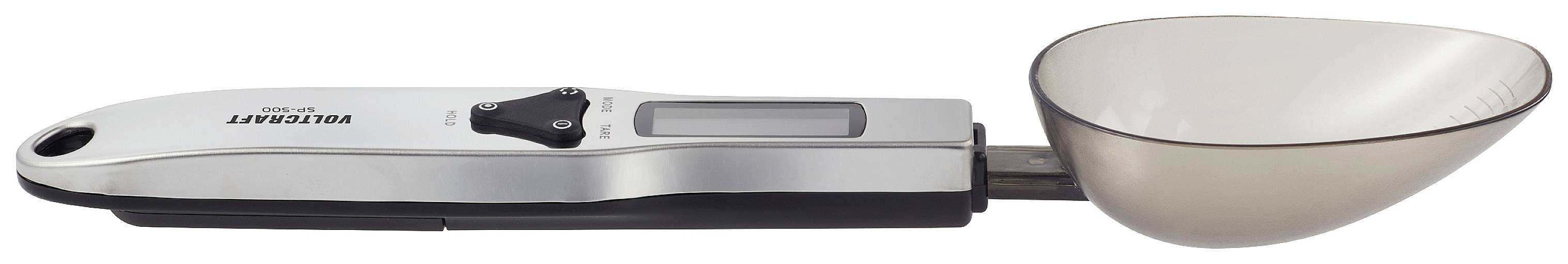 Balance de cuisine numérique en forme de cuillère avec écran et touches, idéale pour mesurer précisément de petites quantités d'ingrédients.