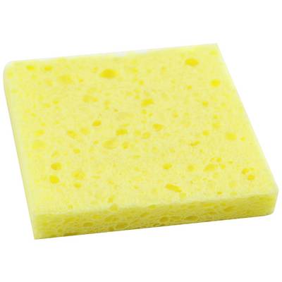 Une éponge de nettoyage jaune à surface poreuse, idéale pour absorber les liquides lors du nettoyage.