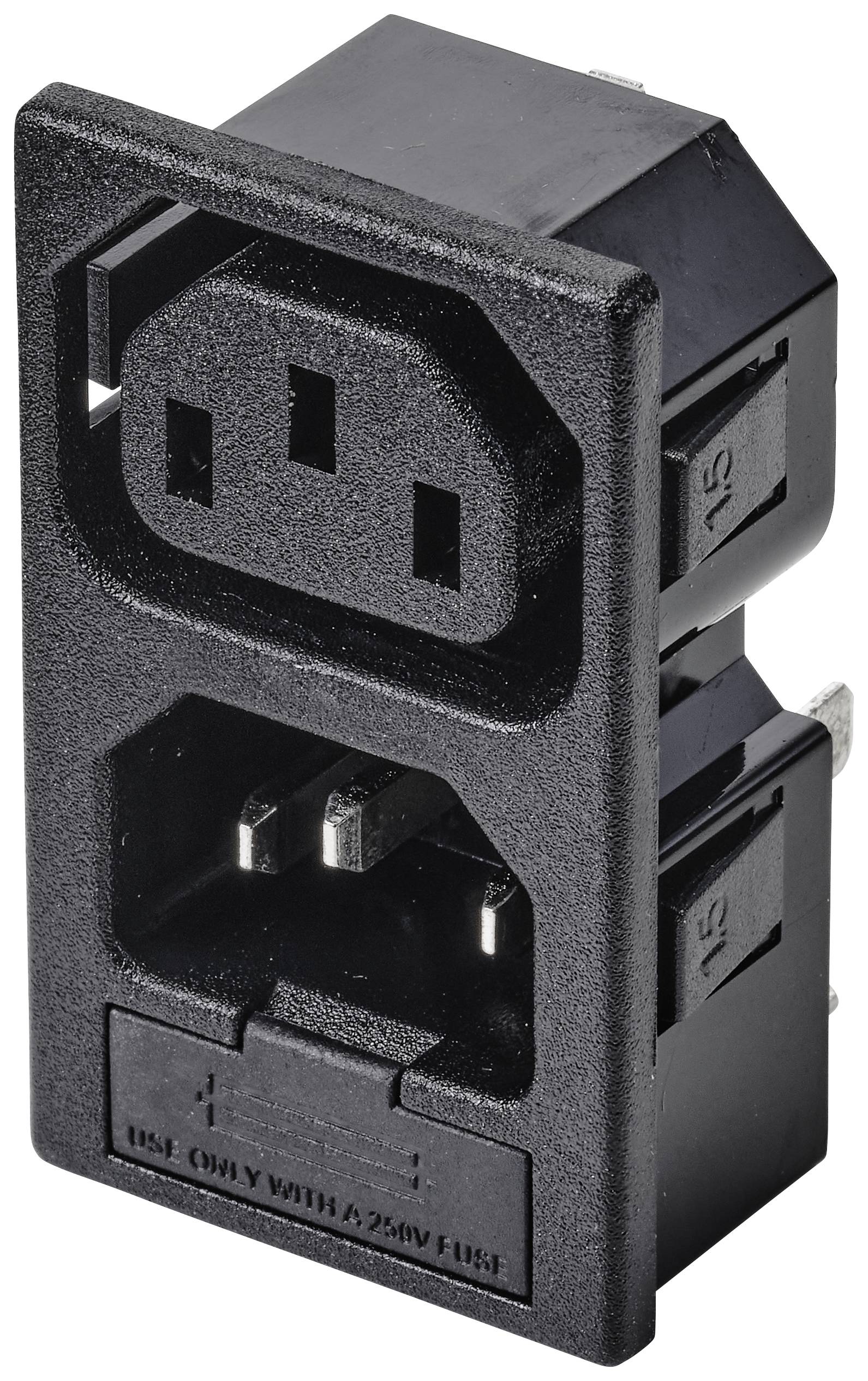 'Fiche d'entrée de réseau noire avec support de fusible intégré, convenant aux appareils électroniques.'
