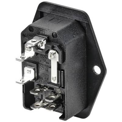 Fiche IEC noir pour appareils froids avec bornes à vis, adaptée pour le raccordement d'appareils aux sources d'alimentation électrique.