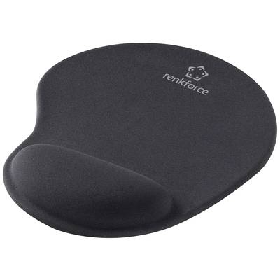Tapis de souris noir avec repose-poignet et le logo 'renkforce' en haut à droite.