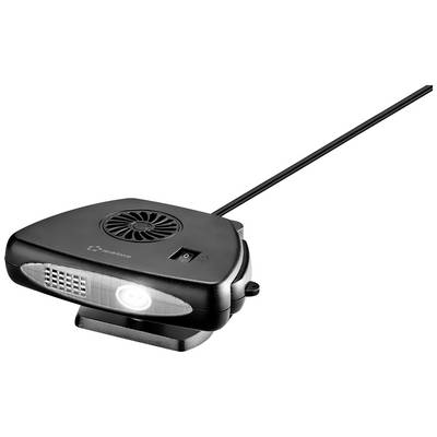 Un projecteur compact noir avec ventilateur, objectif à l'avant et longue antenne. Adapté pour les présentations ou le cinéma maison.