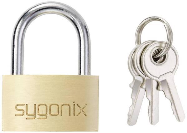 Sygonix SY-5045288 Cadenas 29.8 mm fermeture partiellement identique   or-jaune avec serrure à clé