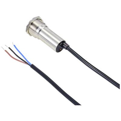 Capteur métallique avec trois câbles connectés en bleu, rouge et noir. Adapté aux applications industrielles et aux surveillances de capteurs.