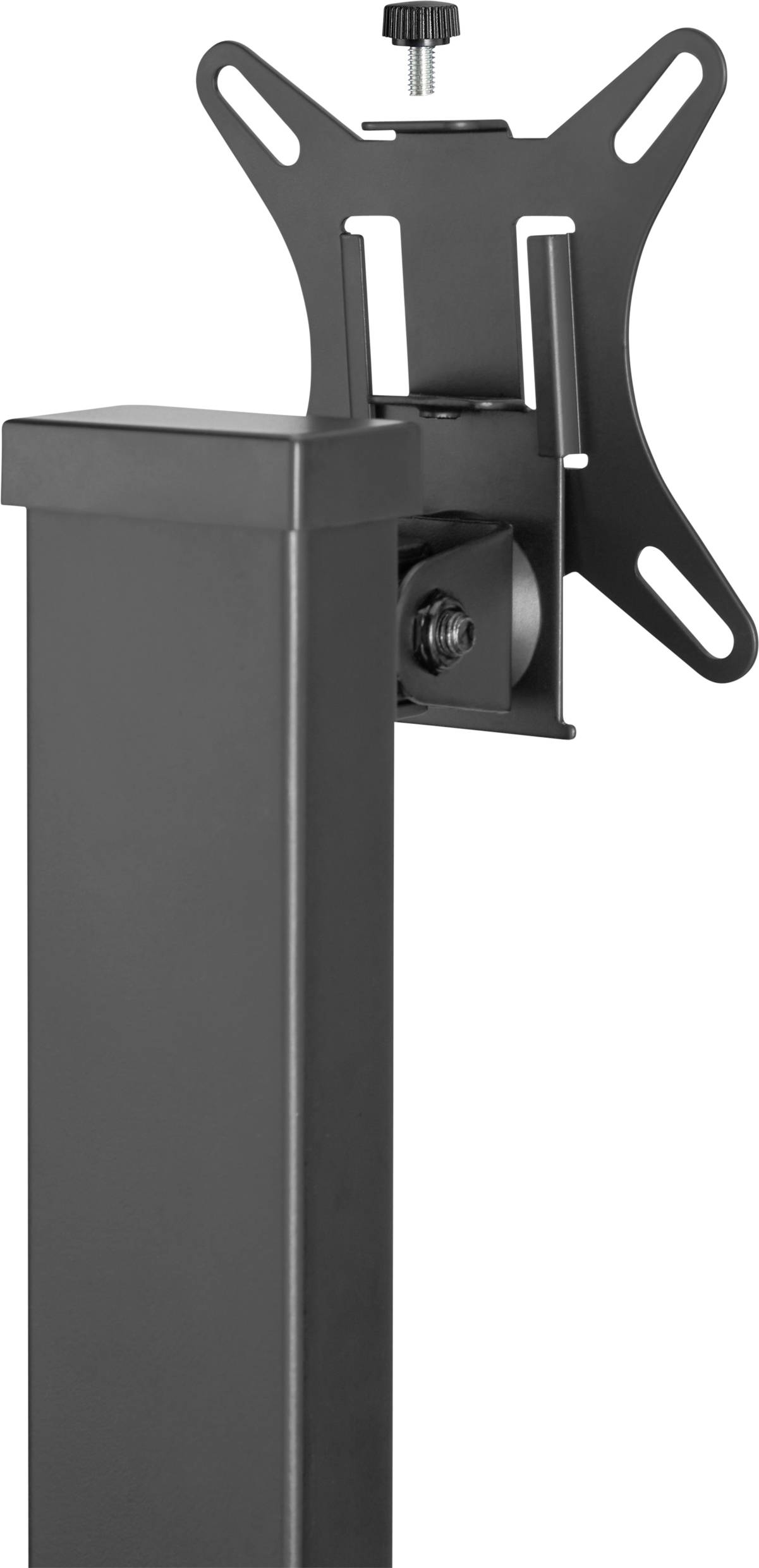 Support métallique réglable pour écran de moniteur ou téléviseur, coloris noir. Adapté pour un montage sur différentes surfaces.