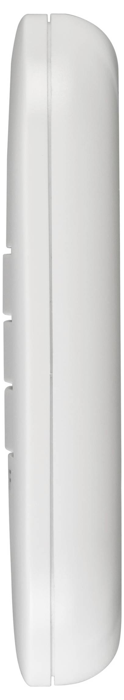 Appareil blanc fixé au mur avec une forme rectangulaire arrondie et une couture verticale centrale, présenté sur un fond neutre.