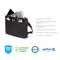 Sacoche noire pour ordinateur portable avec compartiments rembourrés pour tablette et ordinateur, poche avant pour accessoires. Durable, fabriquée à partir de PET recyclé. Symboles : Garantie, Durabilité, REACH, amfori.