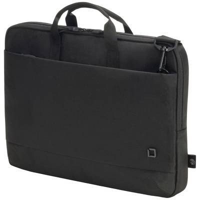 Sacoche pour ordinateur portable noire avec poignée et fermeture éclair, la face avant dispose d'un compartiment supplémentaire, adaptée pour ranger un ordinateur portable.