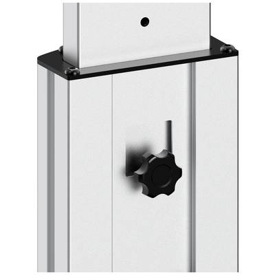Profilé en aluminium argenté, rectangulaire, avec un bouton noir au centre sur le côté, probablement pour régler la hauteur ou le verrouillage.