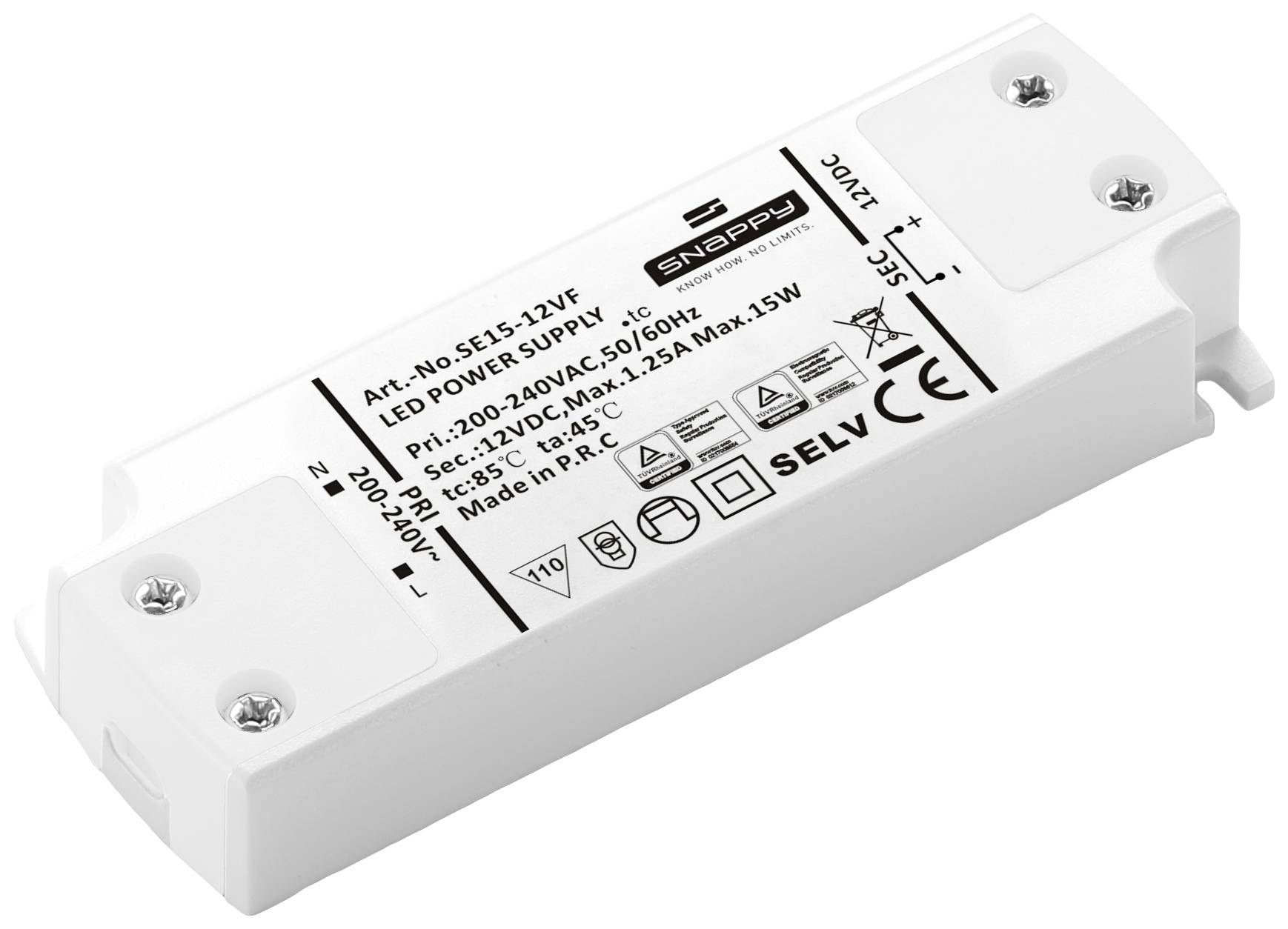 Transformateur LED SELV 12V/DC 1,25A Max. 15W