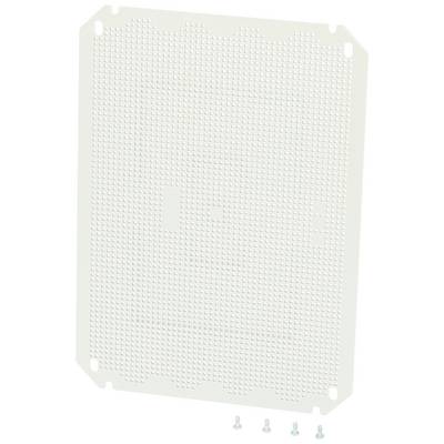 Une carte blanche avec un motif quadrillé est représentée. Quatre petites vis sont disposées en bas.