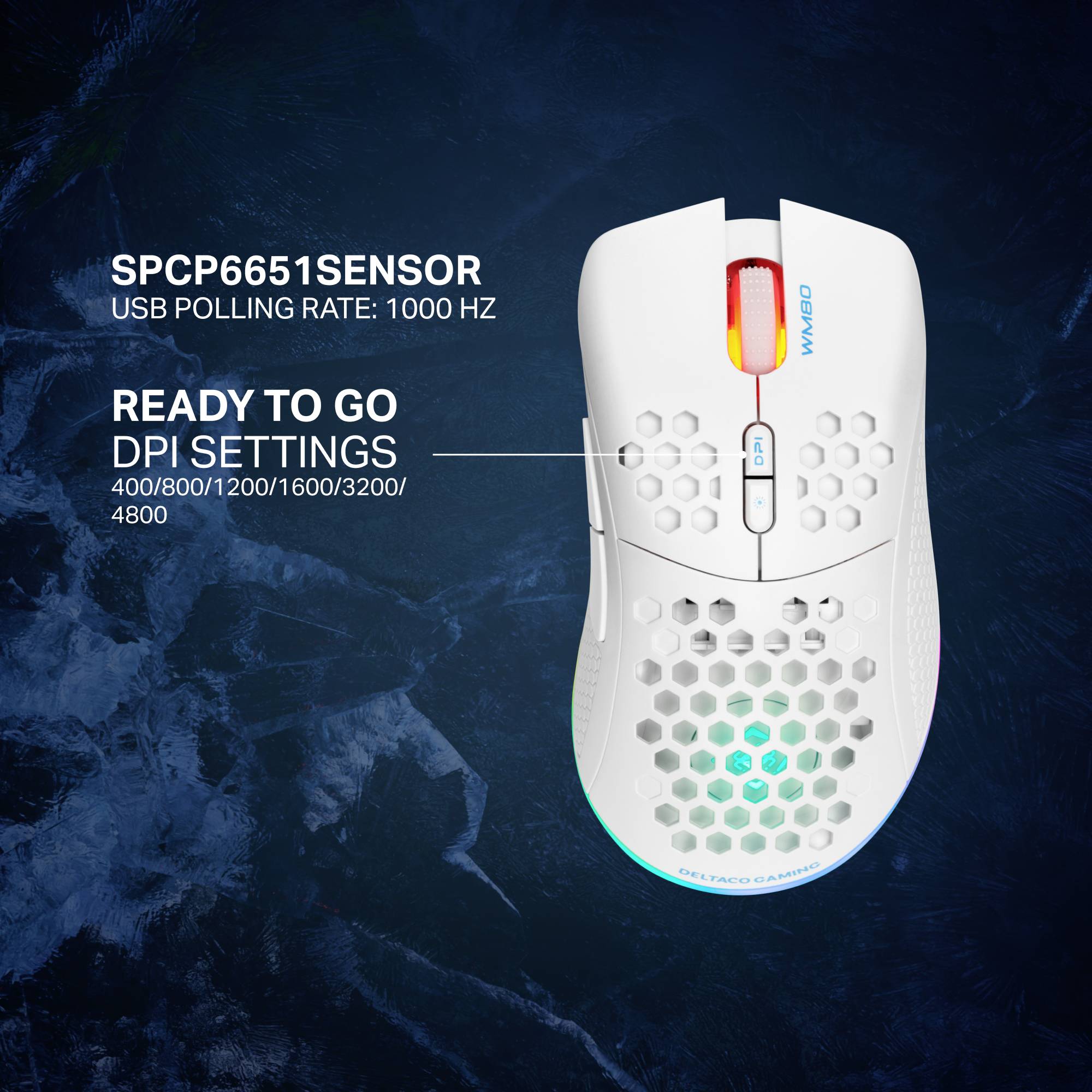 Deltaco Gaming GAM-120-W, Droitier, Optique, RF Wireless + Bluetooth + USB Type-A, 4800 DPI, 1 ms, Blanc-6