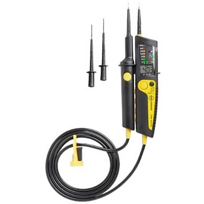 Testeur de tension avec affichage LCD et pointes de test, indiquant 400 V. Comprend deux sondes amovibles pour les mesures de tension.