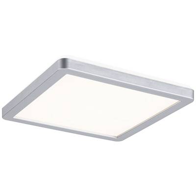Un luminaire de plafond LED carré avec un cadre argenté et une surface blanche lumineuse. Idéal pour les intérieurs modernes.