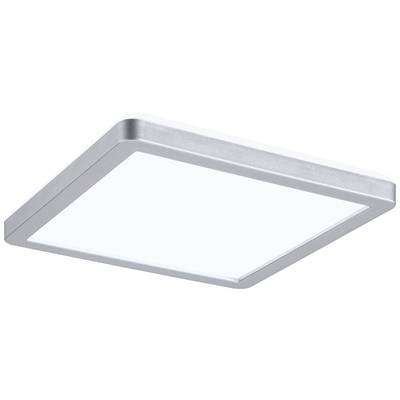 Plafonnier LED carré avec cadre argenté et surface lumineuse blanche, adapté aux espaces intérieurs modernes.