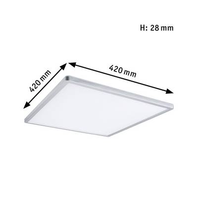 Plafonnier LED carré avec les dimensions 420 mm x 420 mm x 28 mm.