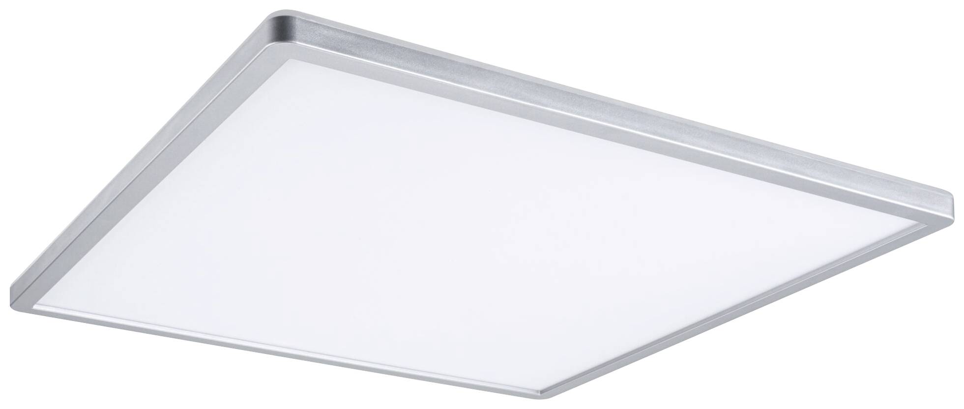Une lampe de plafond LED rectangulaire en métal avec un cadre étroit et une grande surface lumineuse blanche.