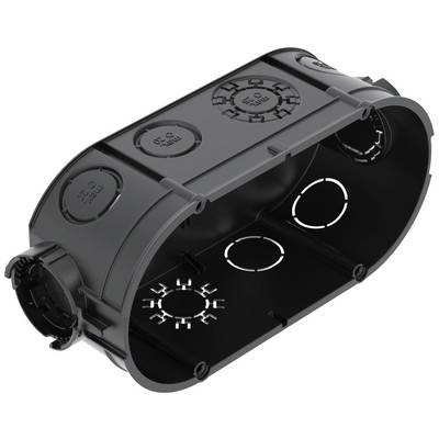 Boîte de dérivation électrique noire ovale avec six découpes rondes sur les côtés et deux à la base, adaptée pour une installation murale.