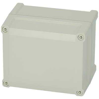 Un boîtier en plastique gris clair, rectangulaire, avec des coins arrondis et quatre vis situées aux angles pour la fixation.