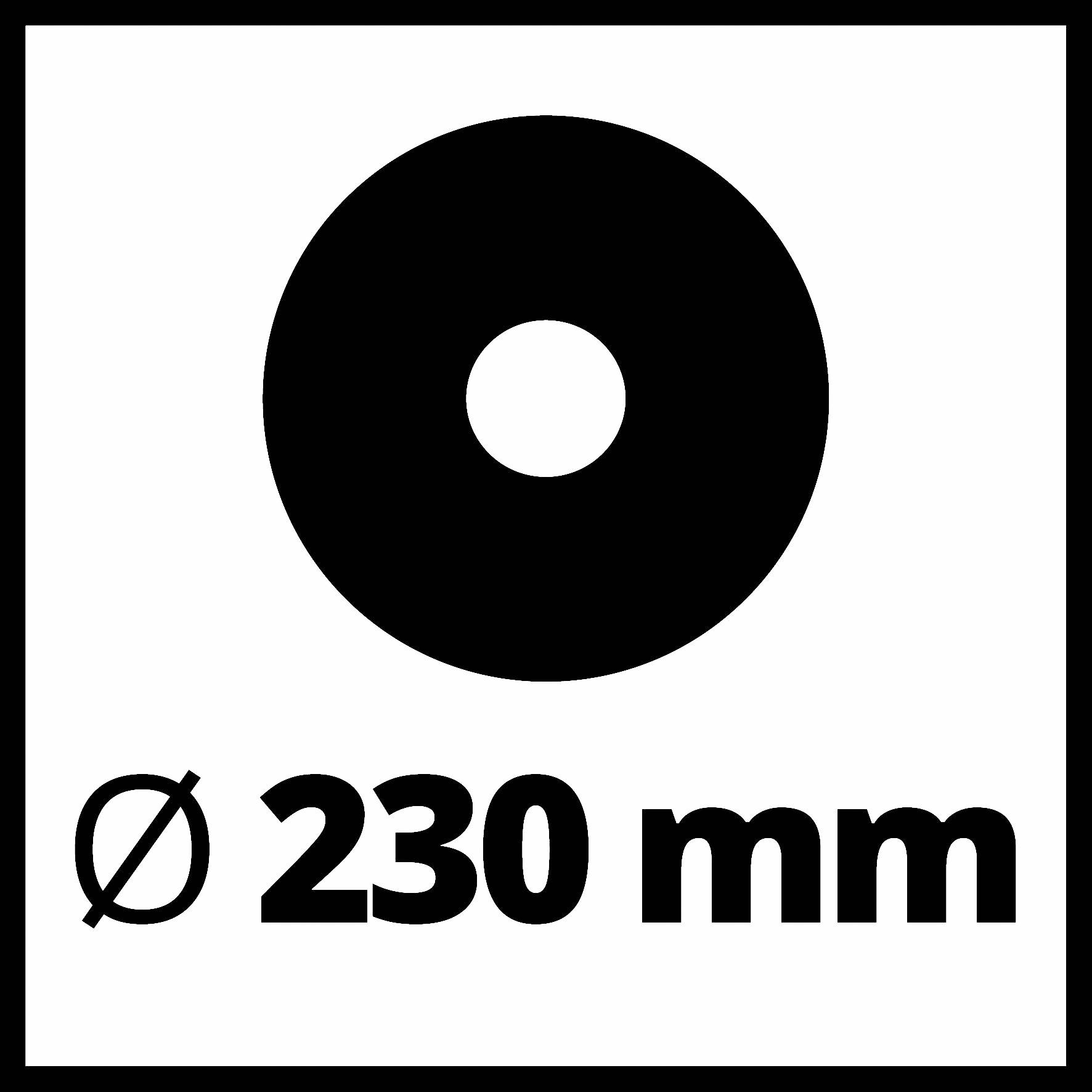 Cercle noir avec un trou au centre sur un fond blanc, avec l'inscription 'Ø 230 mm' en dessous, indiquant un diamètre.