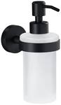Distributeur de savon NOIR tesa ® MOON, noir mat, distributeur de pompe en verre satiné, 200 ml - sans perçage, avec solution adhésive - 171 mm x 70 mm x 119 mm