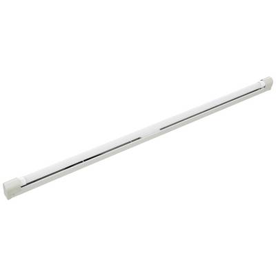 Une longue tube fluorescent blanc, orienté horizontalement, avec des connexions à chaque extrémité. Il est conçu à des fins d'éclairage.