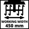 L'image montre un symbole d'outil avec l'inscription « Largeur de travail 450 mm », représentant une largeur de travail de 450 mm.