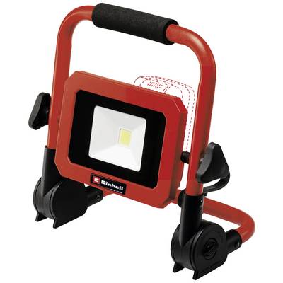 Lampe de travail LED portable rouge avec cadre carré et poignée noire, adaptée aux travaux de construction ou à l'éclairage d'atelier.
