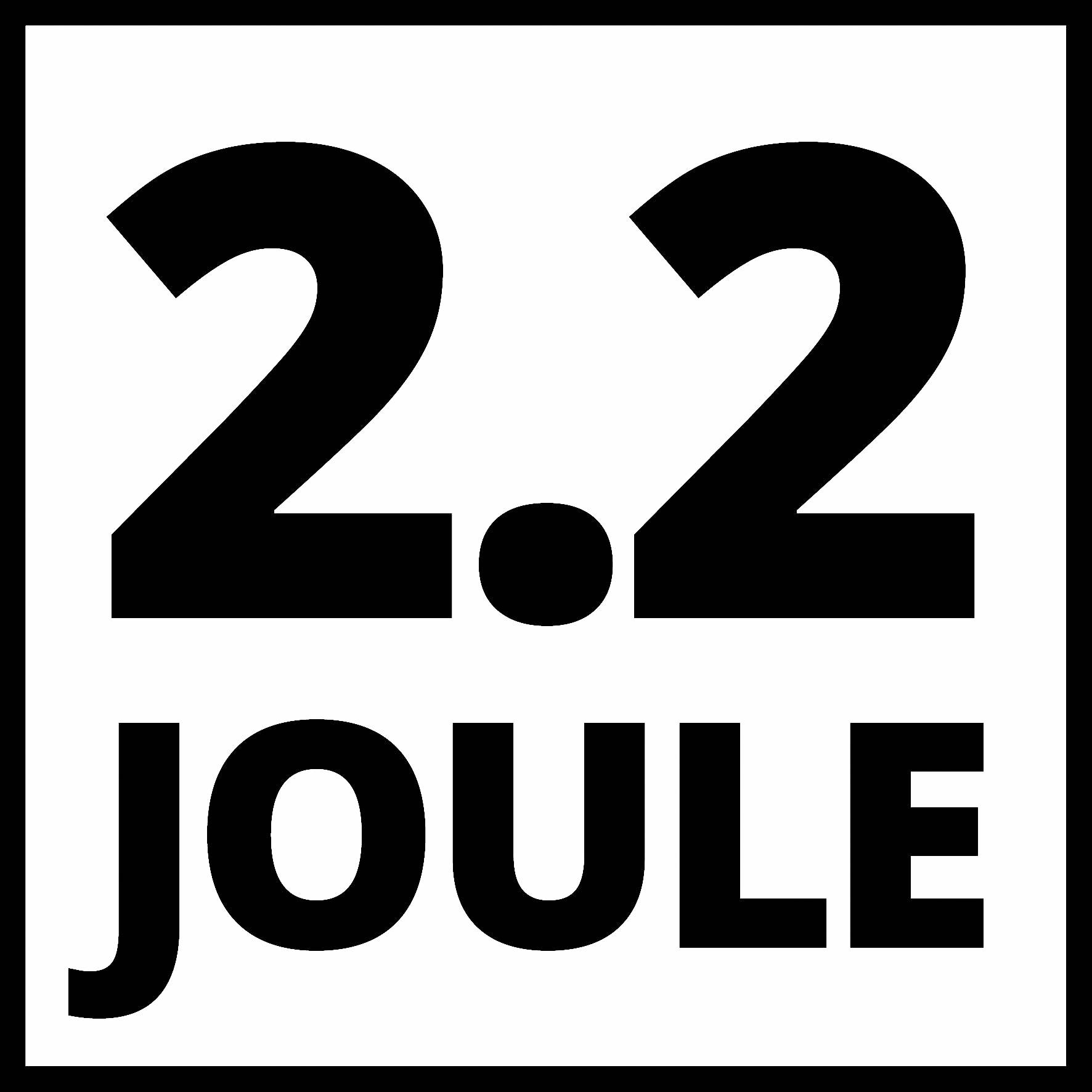 '2,2 Joule' en grandes lettres noires sur fond blanc.