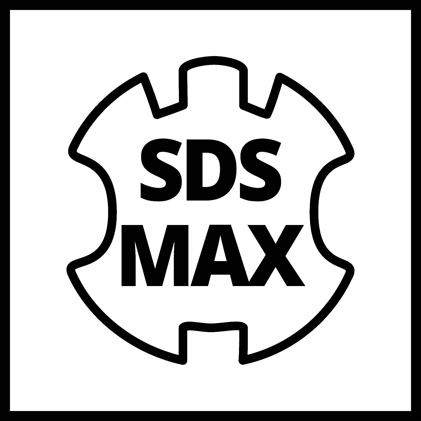 Logo « SDS MAX » en noir et blanc au centre d'un cercle dentelé.