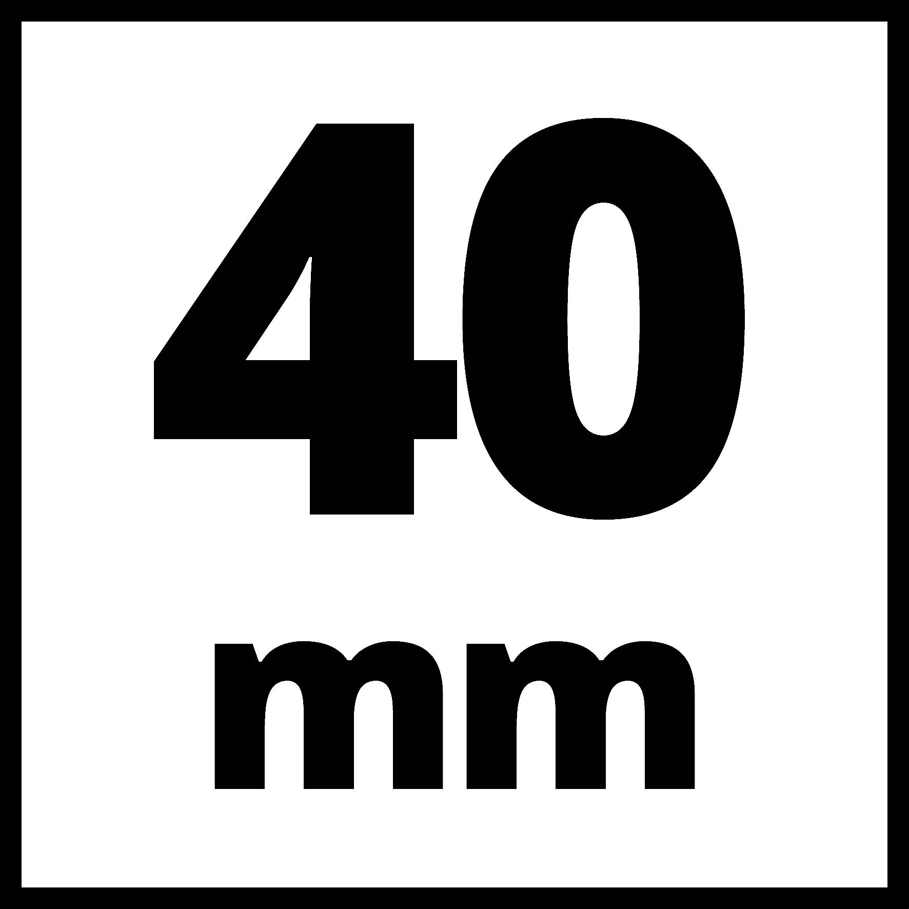 '40 mm' en écriture noire sur fond blanc.