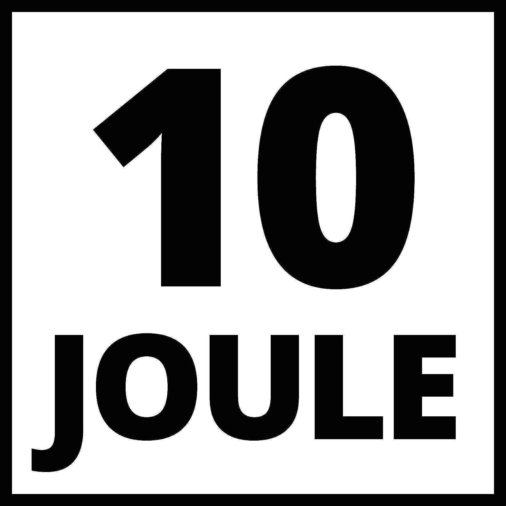 '10 JOULES' en noir sur fond blanc.