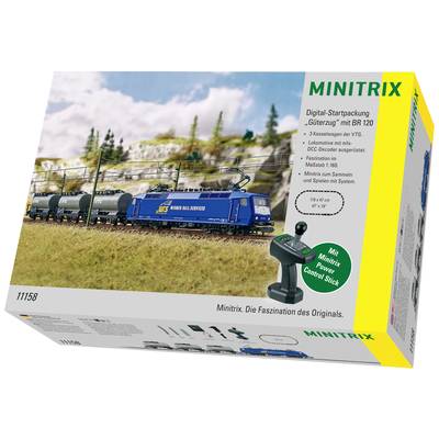 Minitrix Coffret de démarrage numérique 'Train de marchandises' avec BR 120. Comprend une locomotive et des wagons, 3 voies ferrées, commande numérique, télécommande Power Control.