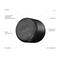 Un appareil Bluetooth rond et compact, doté de touches latérales pour le réglage du volume et la sélection des titres, ainsi que des ports USB et carte SD.