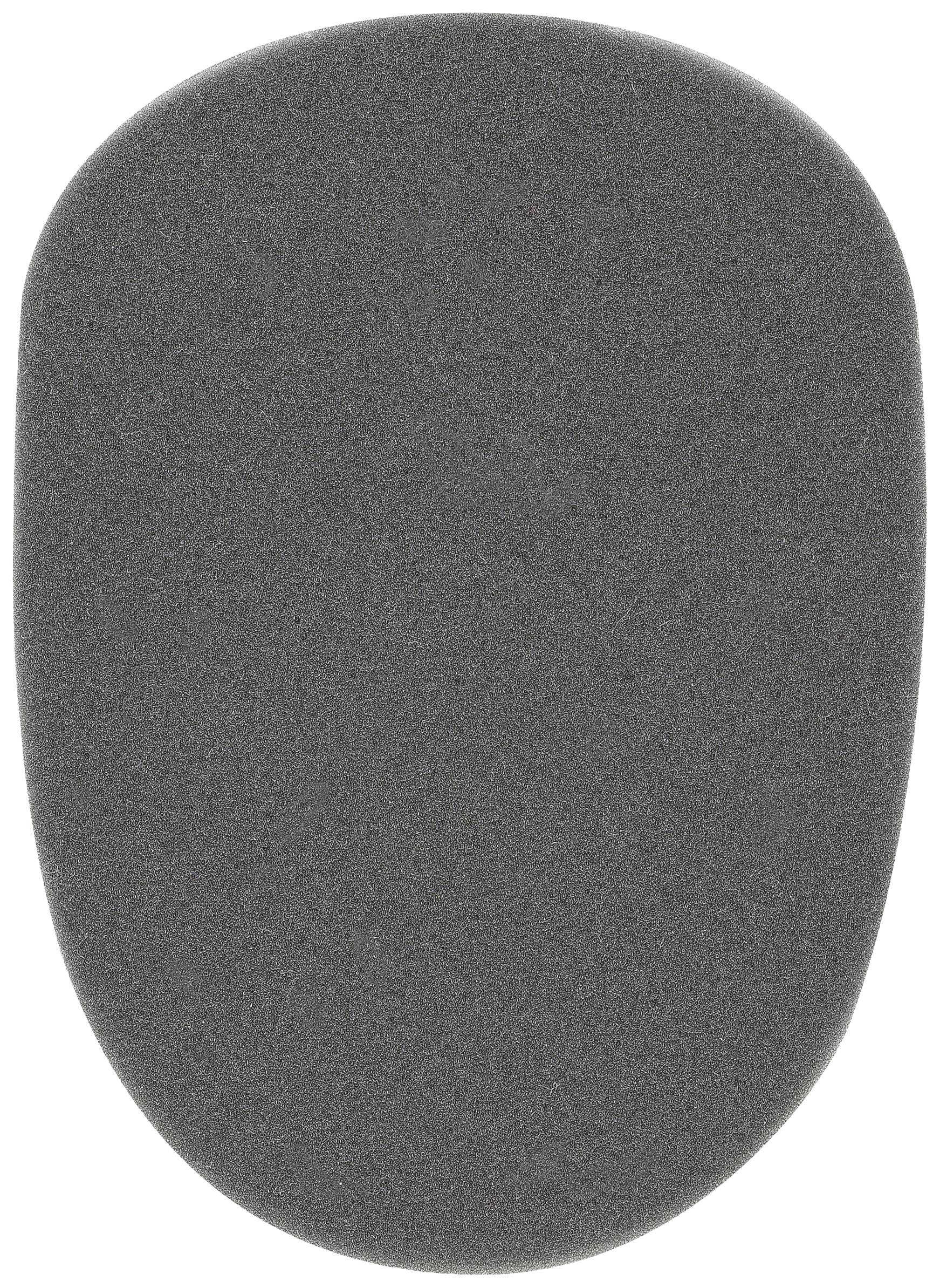 Coussin en mousse grise et ovale, pouvant servir de protection anti-vent ou de filtre pour microphone.