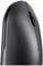 Souris d'ordinateur noire vue de côté avec molette de défilement visible, design ergonomique.
