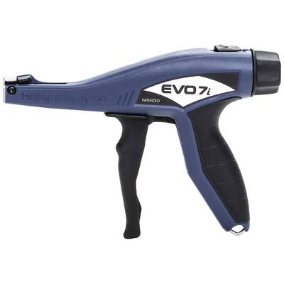 Un outil de travail bleu avec une poignée noire, portant les inscriptions 'EVO 7i' et 'PATENTED', est posé sur le côté.