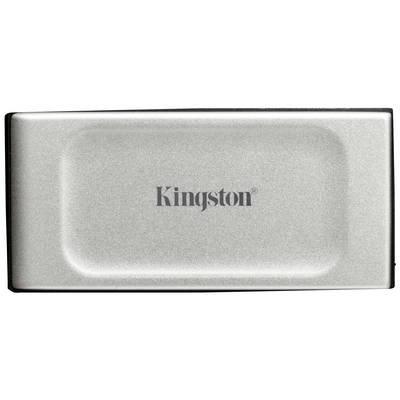 Disque SSD externe de Kingston dans un boîtier métallique, vue de dessus.