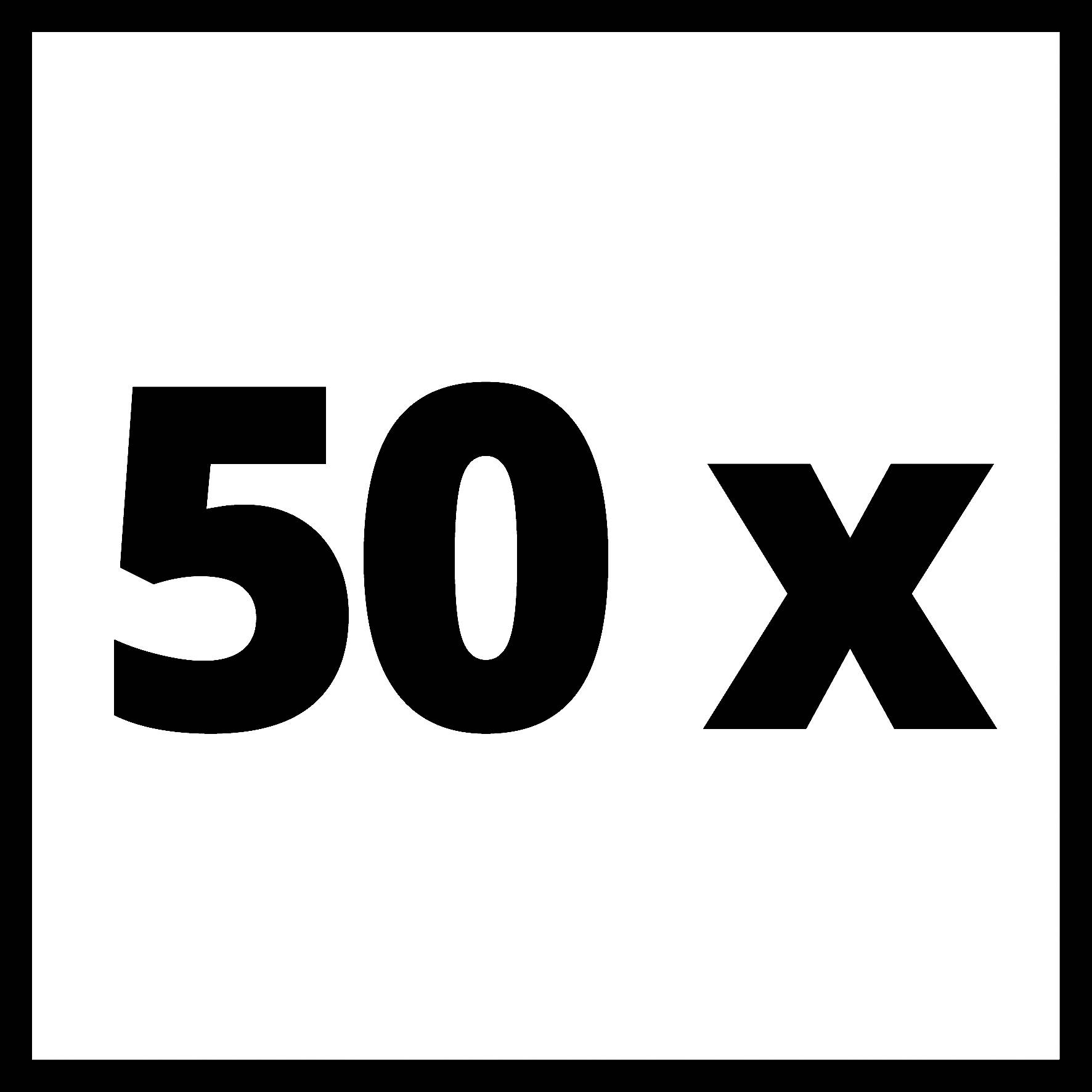 '50 x' en grand texte noir sur fond blanc.