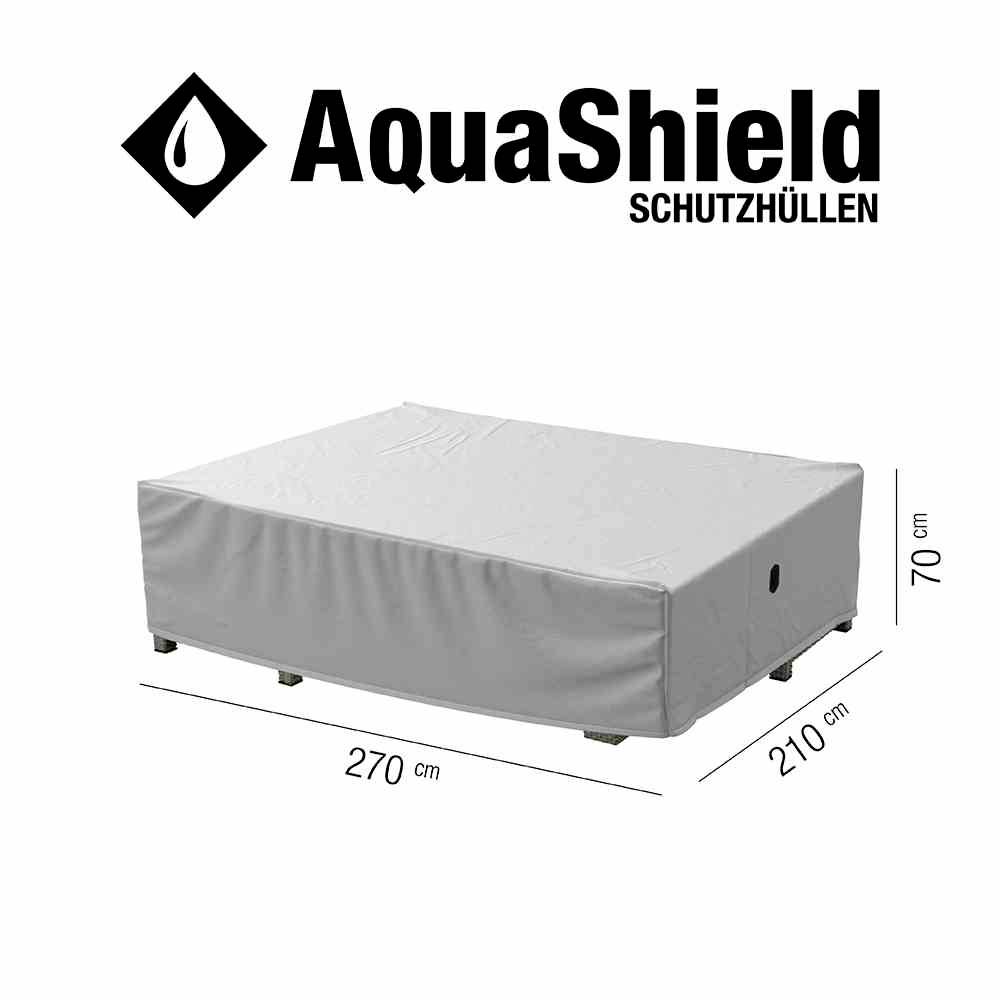 Housse de protection AquaShield pour meubles de jardin. Dimensions : 270 cm x 210 cm x 70 cm. Housse résistante et imperméable adaptée aux grands ensembles de mobilier.