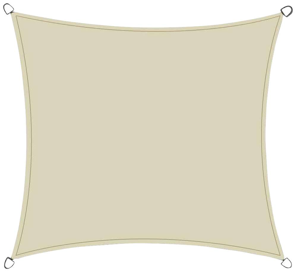 Une voile solaire beige, rectangulaire, aux côtés légèrement incurvés. Des œillets métalliques sont présents dans les coins pour la fixation.