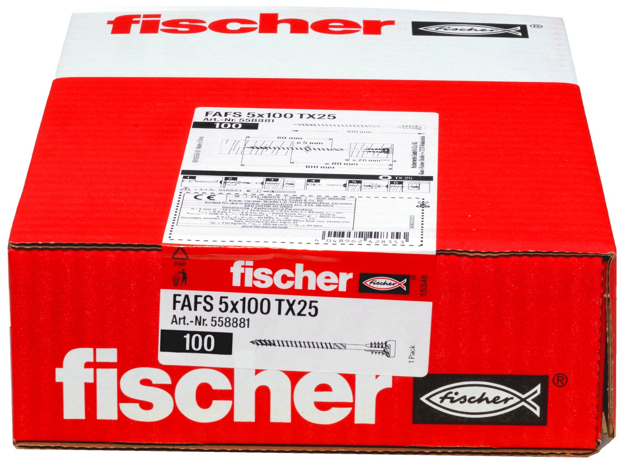 Fischer 558881 FAFS Vis d'ajustement 5 mm 100 mm profil Torx acier 100 pc(s)-2