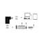 Adaptateur USB-A vers USB-C montrant un exemple de connexion : USB-C sur un ordinateur portable ou une tablette, USB-A sur un clavier ou un périphérique USB.