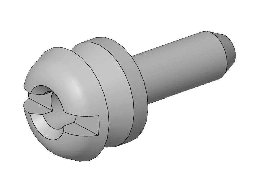 Représentation 3D d'une vis à tête fendue, filetage cylindrique, adaptée pour des insertions en bois ou en métal, colorée en gris.