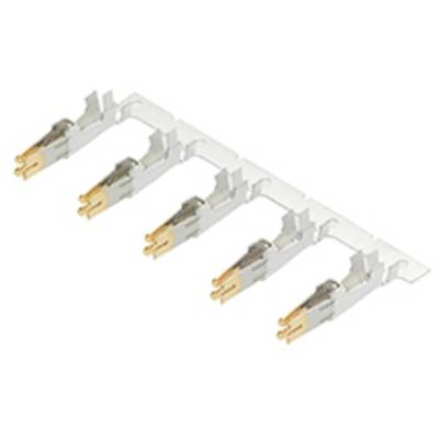 Cinq connexions métalliques sur un support en plastique, adaptées au montage ou à la connexion de composants électroniques.