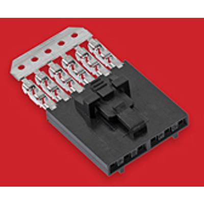 Un connecteur électrique noir avec plusieurs broches sur un fond rouge.