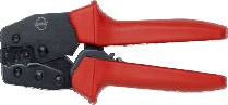 Une pince à sertir en métal et en plastique de couleur rouge, principalement utilisée pour le traitement des connexions de câbles.