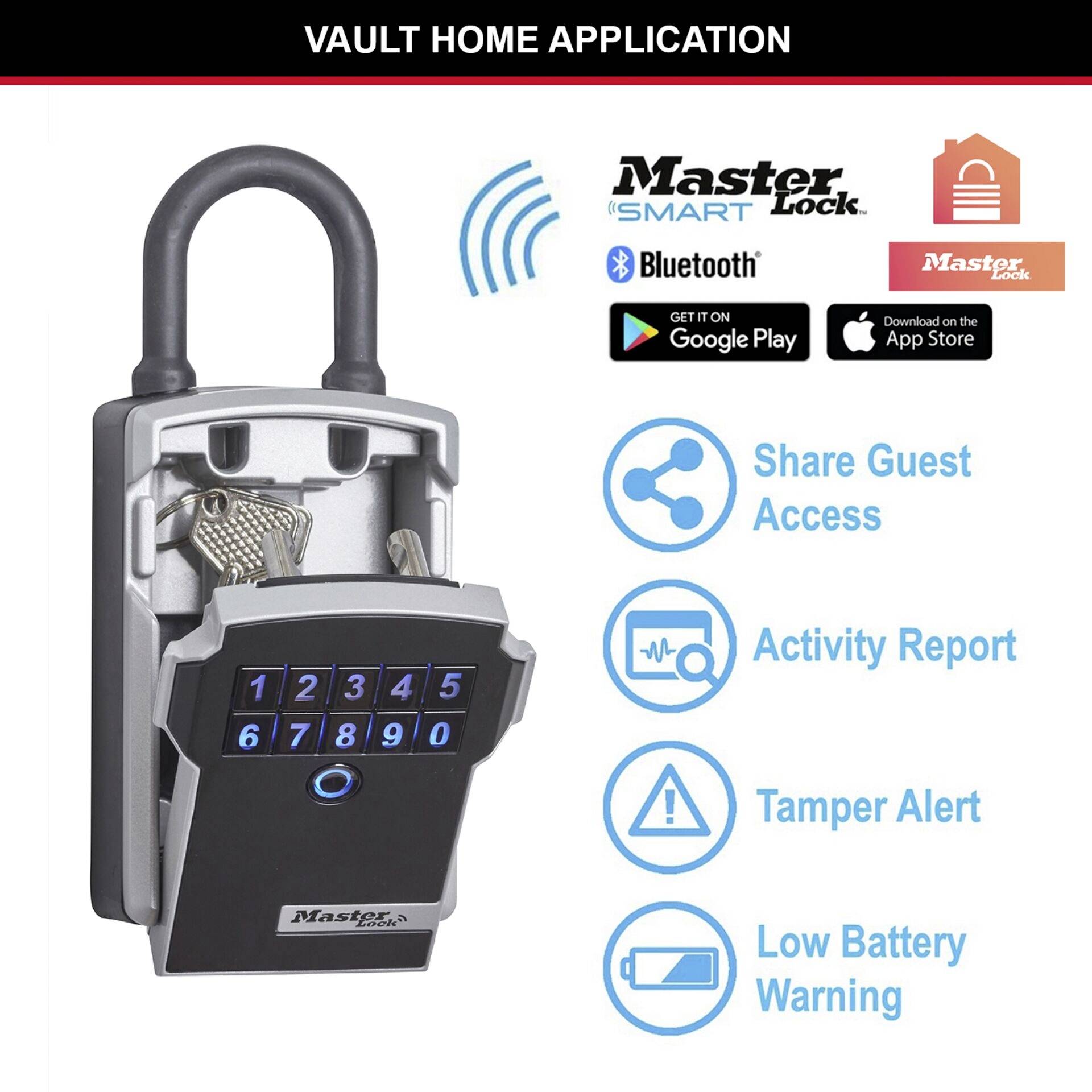 Cadenas électronique avec Bluetooth ; Intégration d'application pour l'accès des invités, rapports d'activité, alerte de manipulation, indication de batterie faible.
