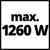 'Max. 1260 W' en grandes lettres noires sur fond blanc. Signifie une puissance électrique maximale de 1260 watts.