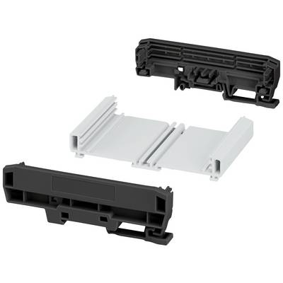 Trois pièces en plastique, deux noires et une blanche, possiblement des composants de boîtier ou des supports, qui semblent s'emboîter, présentées sur un fond blanc.